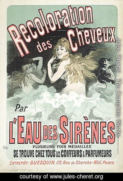Poster advertising 'L'Eau des Sirenes' hair colourant, 1899