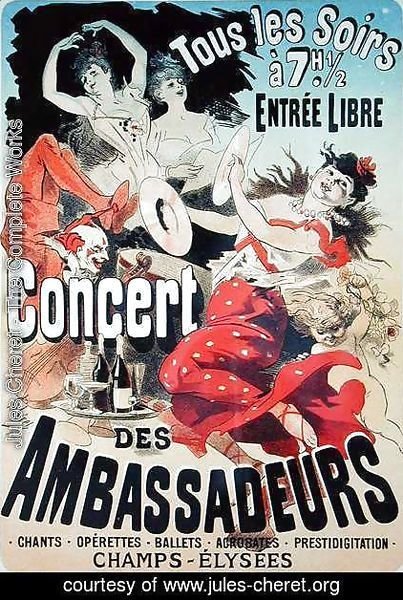 Jules Cheret - Reproduction of a poster advertising an 'Ambassadors' Concert', Champs Elysees, Paris, 1884