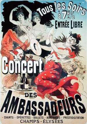 Reproduction of a poster advertising an 'Ambassadors' Concert', Champs Elysees, Paris, 1884