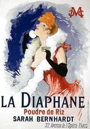 Reproduction of a poster advertising 'La Diaphane', translucent face-powder, modelled by Sarah Bernhardt (1844-1923), 1890