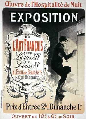 Jules Cheret - Reproduction of a poster advertising an 'Exhibition of French Art under the Reign of Louis XIV and XV' at the Ecole des Beaux-Arts, Paris