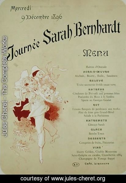 Mercredi 9 decembre 1896, Journee Sarah Bernhardt, Menu Card, 1896