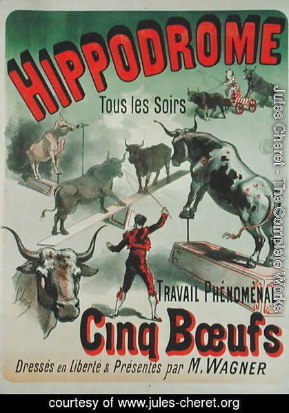 Poster advertising the performance of the 'Cinq Boeufs' at the Hippodrome