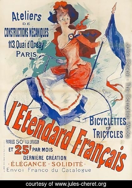 Jules Cheret - 'The French Standard', poster advertising the 'Atelier de Constructions Mecaniques, Bicycles and Tricycles, Paris, 1891