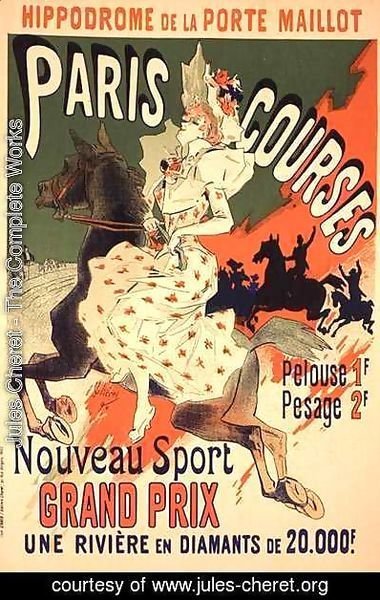 Reproduction of a poster advertising 'Paris Courses', at the Hippodrome de la Porte Maillot, Paris, 1890