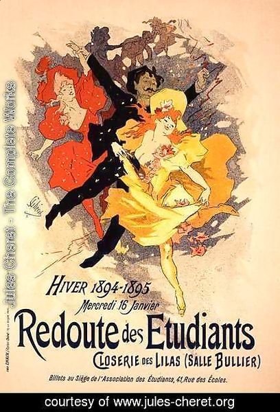 Jules Cheret - Reproduction of a poster advertising a 'Student Gala Evening', at the Bullier Room, Closerie des Lilas, 1894