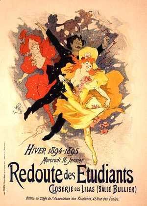 Reproduction of a poster advertising a 'Student Gala Evening', at the Bullier Room, Closerie des Lilas, 1894