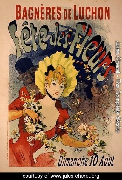 Jules Cheret - Reproduction of a Poster Advertising the Flower Festival at Bagneres-de-Luchon, 1890