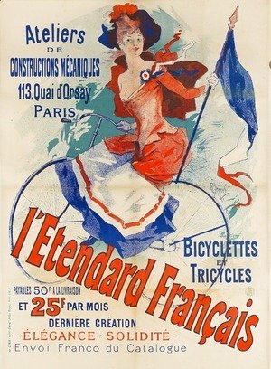 Jules Cheret - 'The French Standard', poster advertising the 'Atelier de Constructions Mecaniques, Bicycles and Tricycles, Paris, 1891