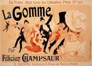 Reproduction of a poster advertising 'La Gomme', by Felicien Champsaur